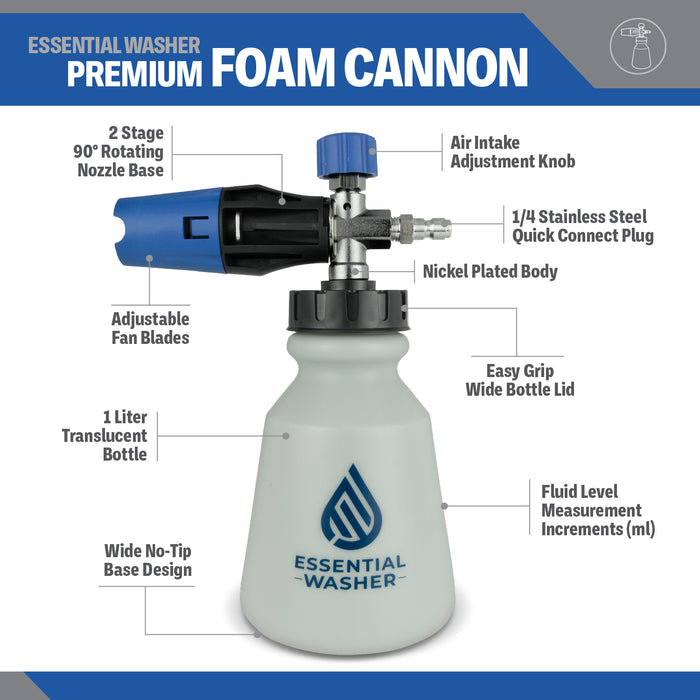 Pressure Washer 90 Degree Premium Foam Cannon with Stainless Steel QC Plug