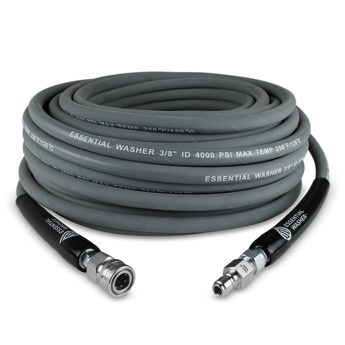 100 FT Grey Pressure Washer Hose With Stainless Steel Fittings — ESSENTIAL  WASHER