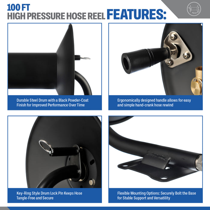 Pressure Washer 100 FT Hose Reel | High Pressure Commercial Grade