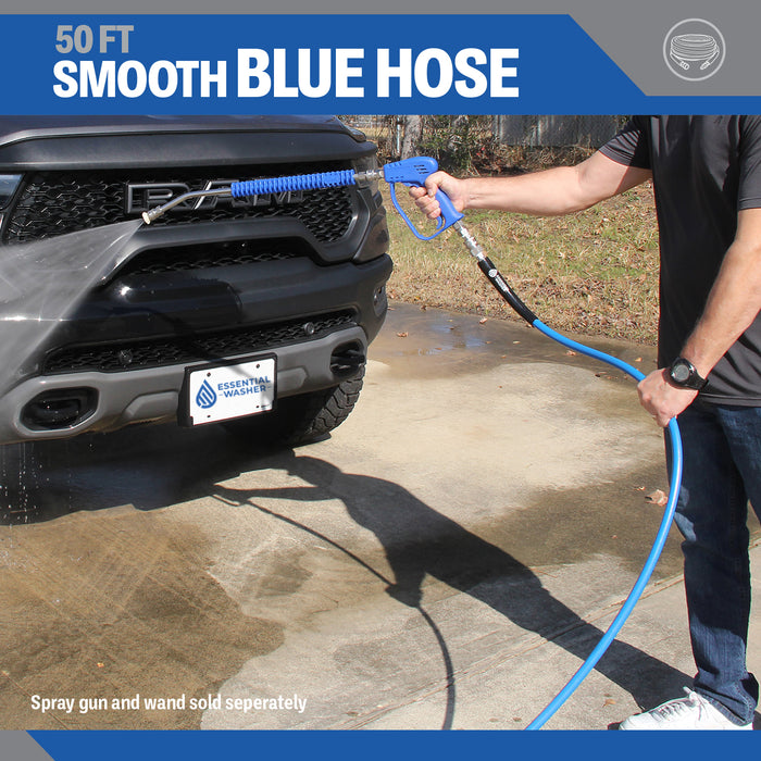 50ft Pressure Washer Hose - Blue - 3/8" Flexible Hose with Stainless Steel Fittings