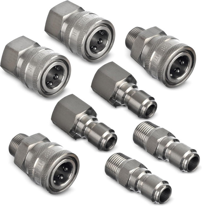 Pressure Washer 3/8" Stainless Steel Quick Connect Fittings | 8 Pieces in Total