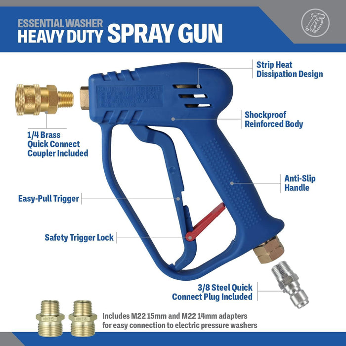 Pressure Washer Gun With Quick Connect & M22 Adaptors