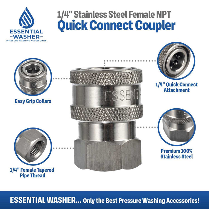 Stainless Steel Pressure Washer Quick Connect Fittings | Set of 2 | Female