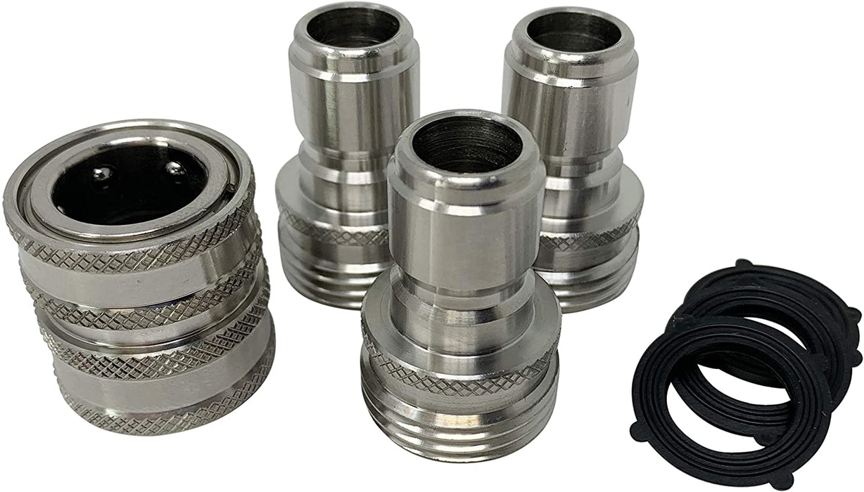 Garden Hose Quick Connect Set - Solid Stainless Steel 3/4 Inch Quick Connect Garden Hose Fittings - 1x3