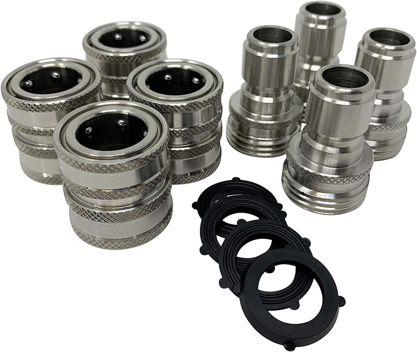Garden Hose Quick Connect Set - Solid Stainless Steel 3/4 Inch Quick Connect Garden Hose Fittings - 4x4