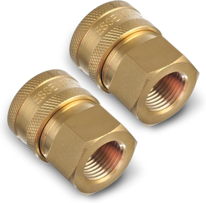 ESSENTIAL WASHER Brass 3/8" Female Quick Connect Fittings To Female NPT - Pressure Washer Couplers, 4200 PSI, 2 Pack