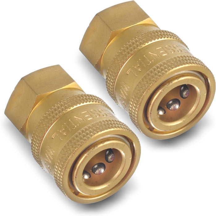 ESSENTIAL WASHER Brass 1/4" Female Quick Connect Fittings To Female NPT - Pressure Washer Couplers, 4200 PSI, 2 Pack