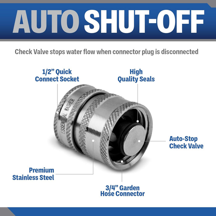 ESSENTIAL WASHER 3/4 Stainless Steel Garden Hose Check Valve Quick Con