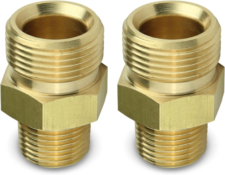 ESSENTIAL WASHER 3/8'' NPT Male to M22 14mm Adapter Male | Power Washer Coupling | Pressure Washer Adapter | Brass Male Pipe Thread 4500 PSI | 2 Pack