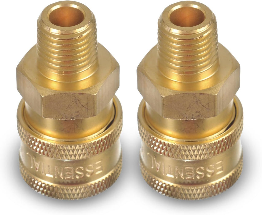ESSENTIAL WASHER Brass 1/4" Female Quick Connect Fittings To Male NPT - Pressure Washer Couplers, 4200 PSI, 2 Pack
