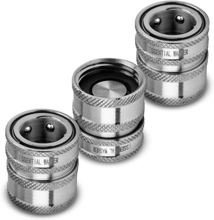 ESSENTIAL WASHER 3/4 Stainless Steel Garden Hose Check Valve Quick Connect Fitting (3 Pack)