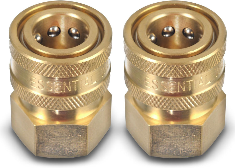 ESSENTIAL WASHER Brass 3/8" Female Quick Connect Fittings To Female NPT - Pressure Washer Couplers, 4200 PSI, 2 Pack