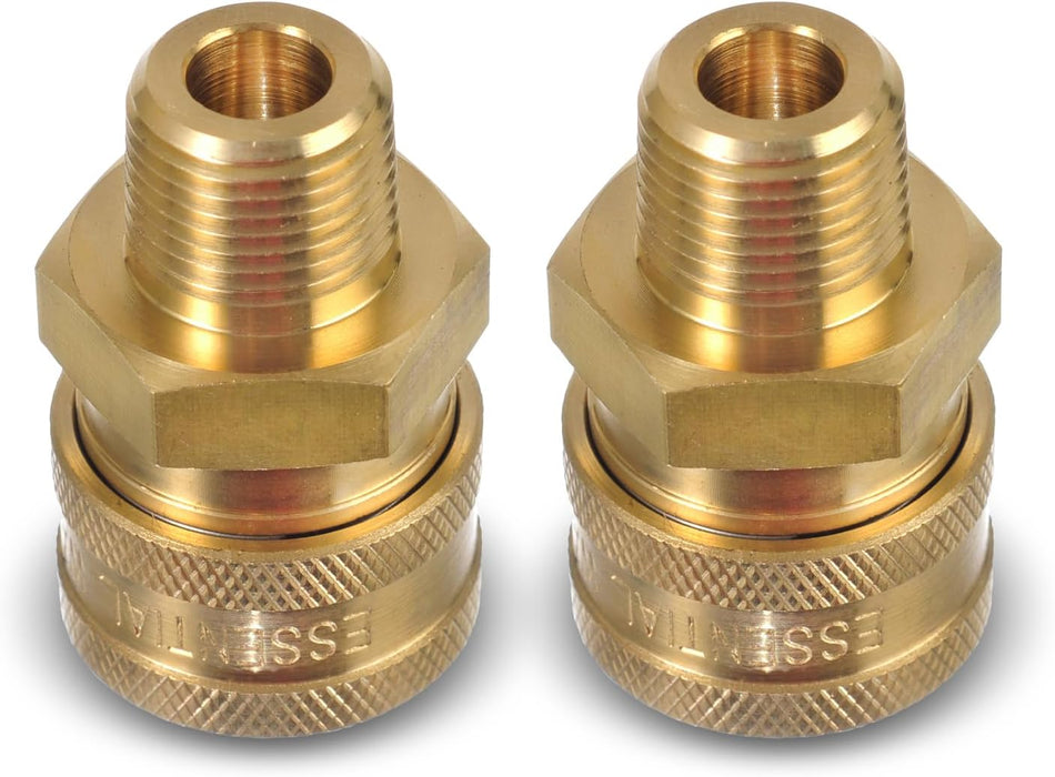 ESSENTIAL WASHER Brass 3/8" Female Quick Connect Fittings To Male NPT - Pressure Washer Couplers, 4200 PSI, 2 Pack